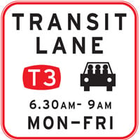 Transit lane T3 sign