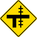 Railway on road to the right sign