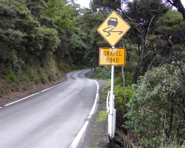 Gravel road sign