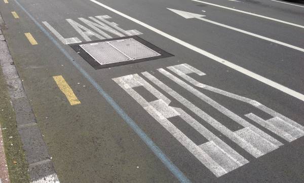 bus lane painted on the road