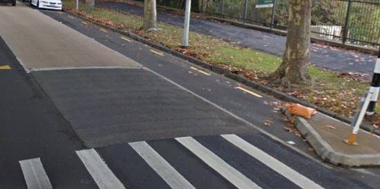 high grip road surface at pedestrian crossing