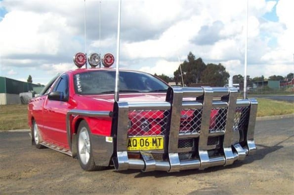 This image, from bullbarsaustralia.com.au, shows bull bars taken to the extreme