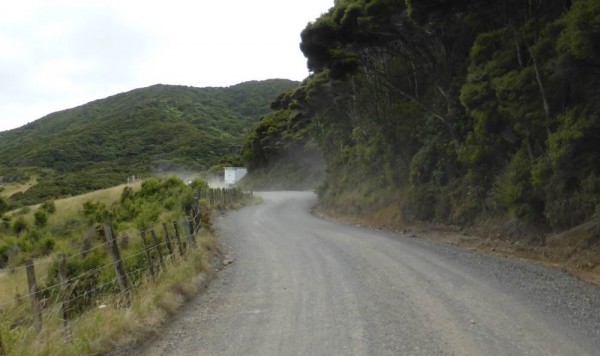 gravel road with dust