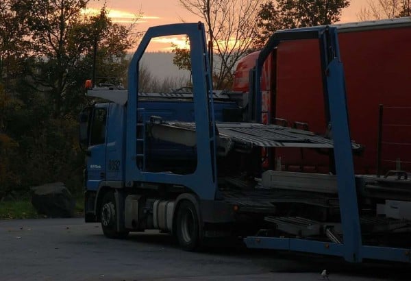 Car transporter showing front section over cab