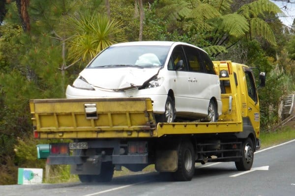 tow truck smashed car