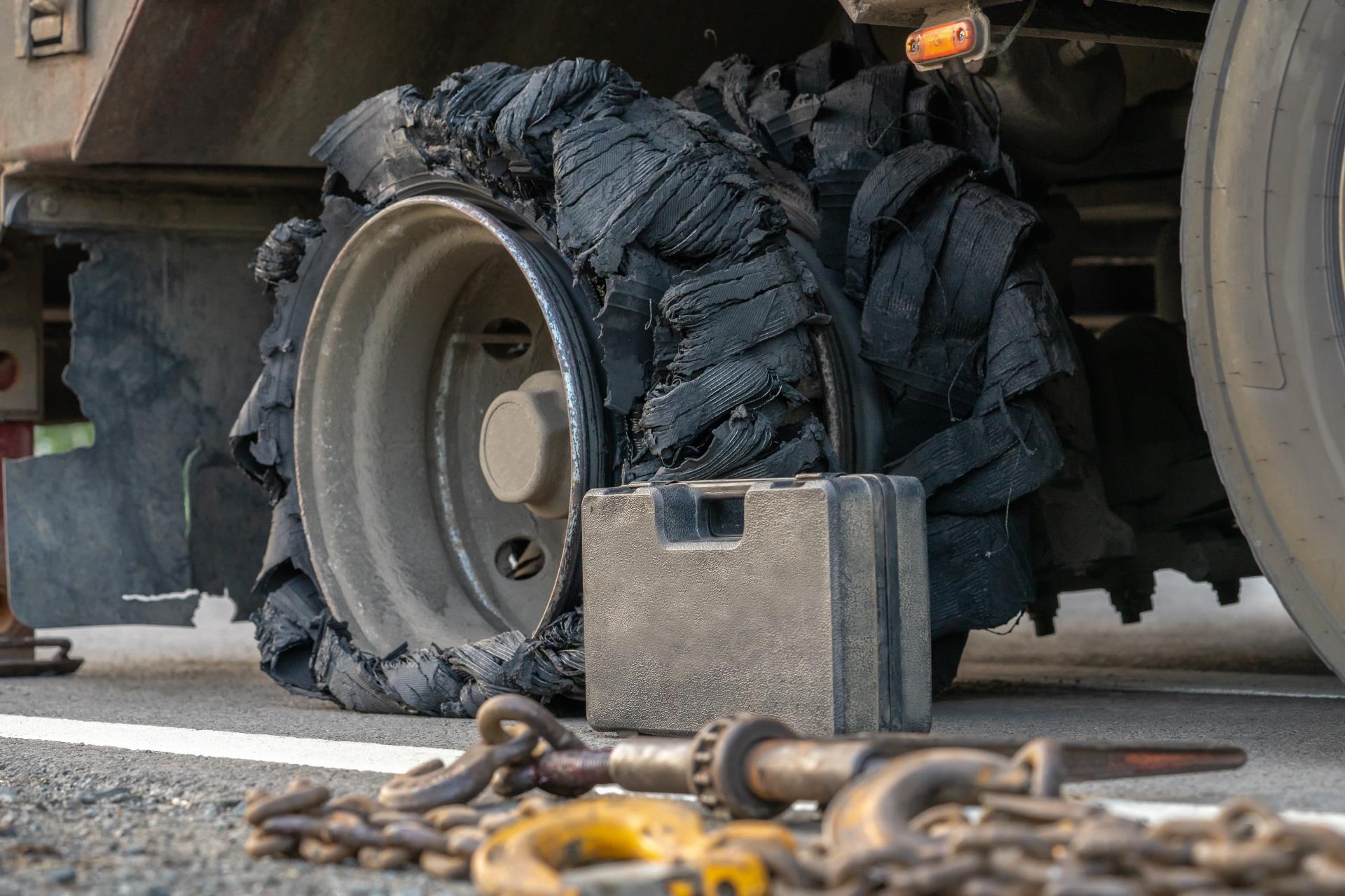 What happens when a truck tyre blows?